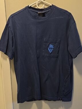 H&M Navy Short Sleeve Pocket Tee with Blue Embroidered Flower